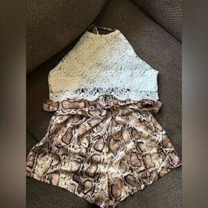 White Lace and Snake Print 2 peice